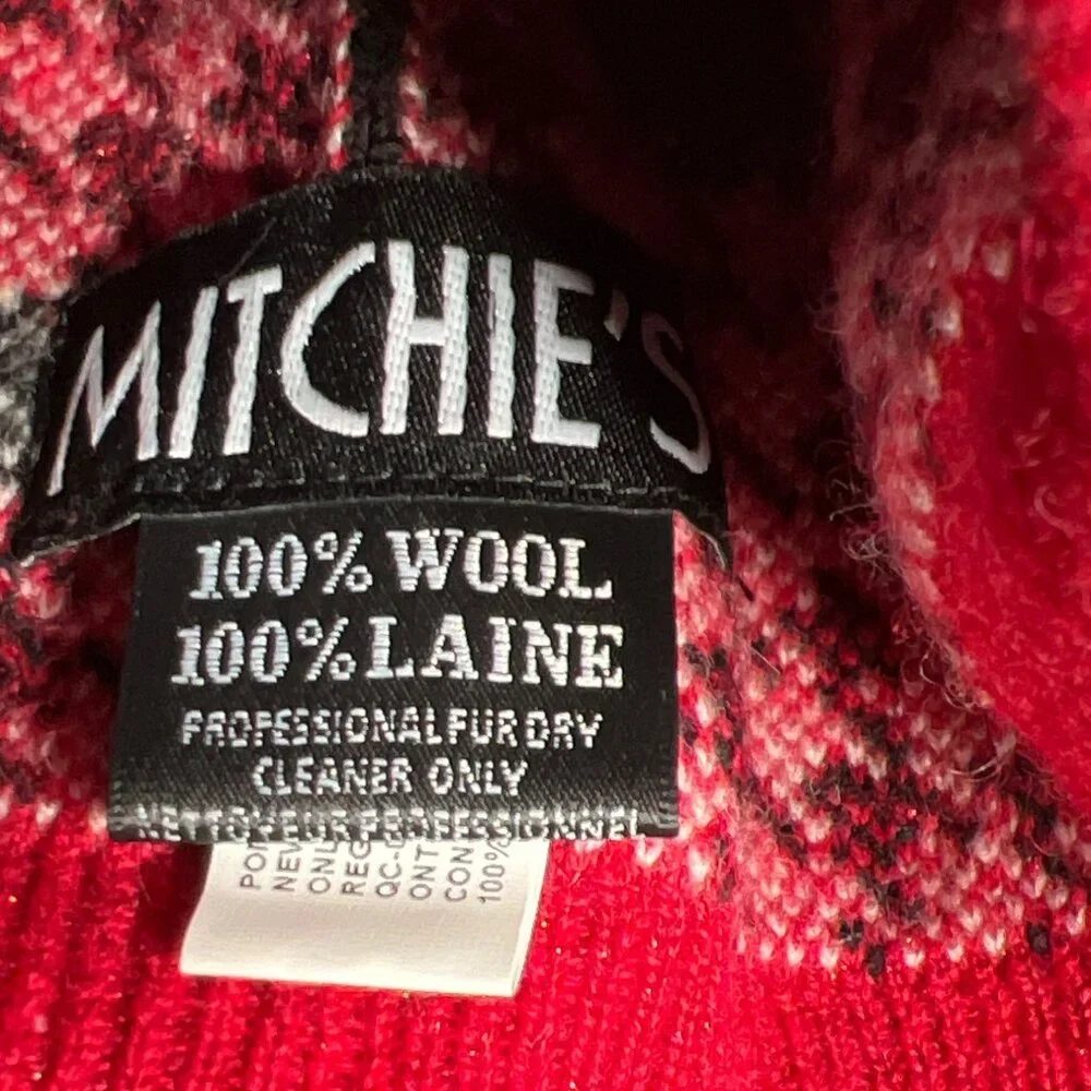MITCHIE'S MATCHINGS Knit Hat & Fingerless Mitten Set in Red Lips Houndstooth NWT